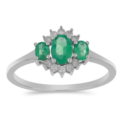 BUY 925 SILVER SAKOTA EMERALD THREE STONE  RING